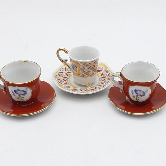 3 Miniature Tea Cups and Saucers -By T. Limonges - Picture 1 of 11